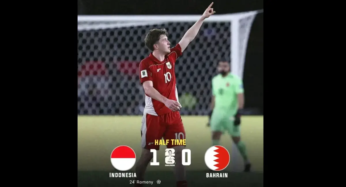 Selebrasi penyerang Timnas Indonesia Ole Romeny usai menjebol gawang Bahrain yang dikawal Ebrahim Lutfala pada pertandingan lanjutan ronde ketiga Kualifikasi Piala Dunia 2026 Zona Asia, Selasa (25/3/2025) di Stadion Gelora Bung Karno Jakarta