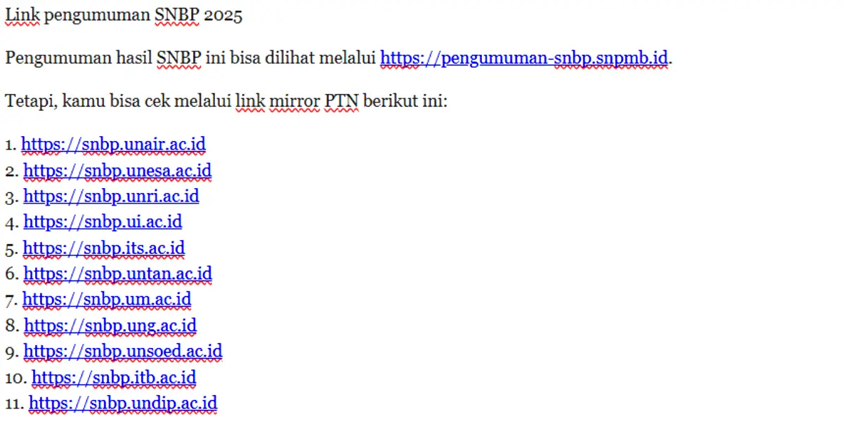 Link pengumuman SNBP